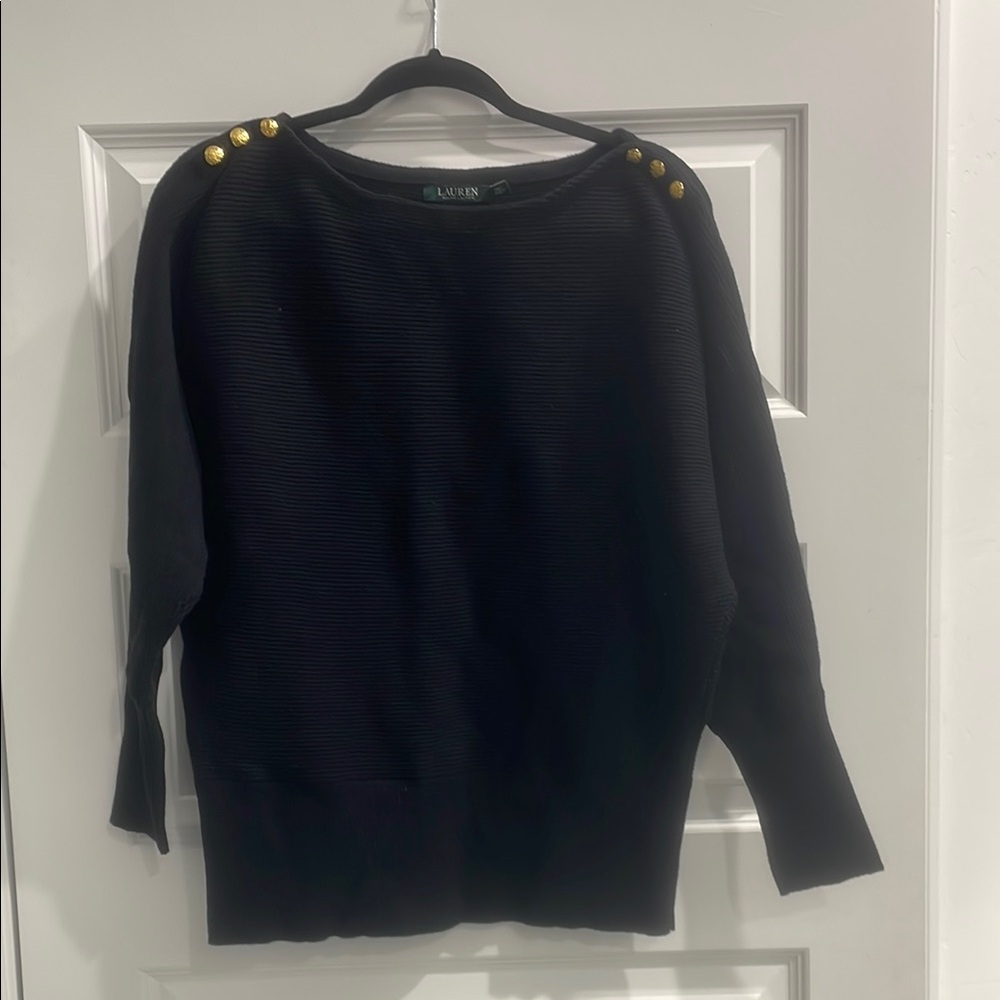 Lauren Ralph Lauren Black with gold buttons Boat Neck Sweater size L